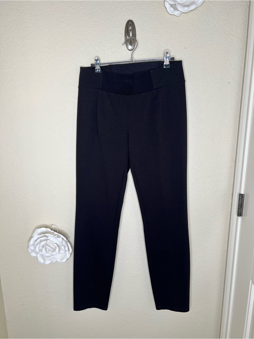 NTM: Eileen Fisher Heavyweight Rayon Knit Pull On Slim Pants Black S Petite